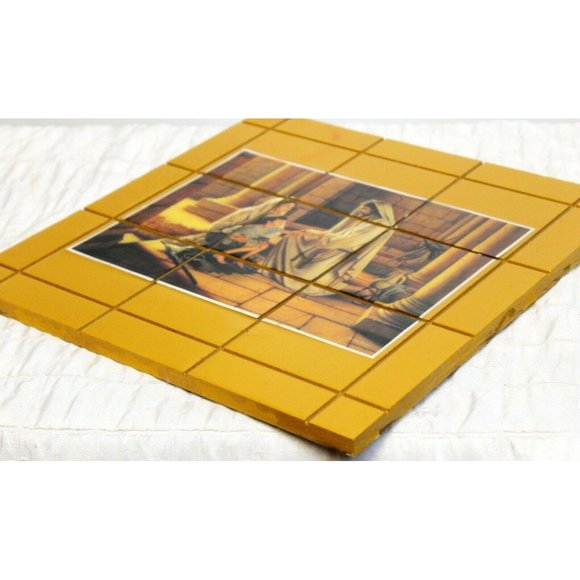 Handmade Faux Tile Wall Hanging Jesus Mother & Child Wooden Polyurethane Finish - Picture 5 of 6